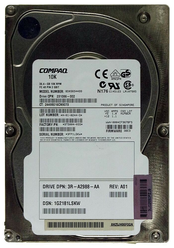 HP 36.4GB 10KRpm FC-AL 40-pin 2Gb HDD // 231086-002 / BD03654499 / 3R-A2988-AA (Used) // สินค้ารับประกัน โดย บริษัท อะไหล่เซิร์ฟเวอร์ จำกัด