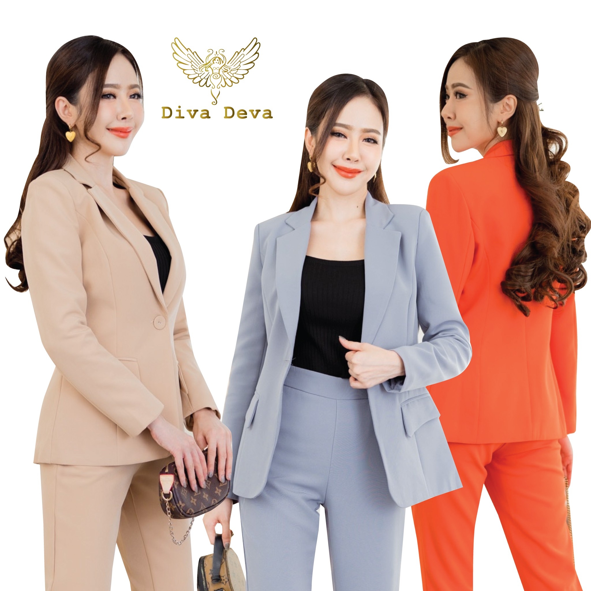 เสื้อสูทผู้หญิงแขนยาวสีนู้ด/เทา/ส้ม Smart #2236(ไม่รวมกางเกง)
