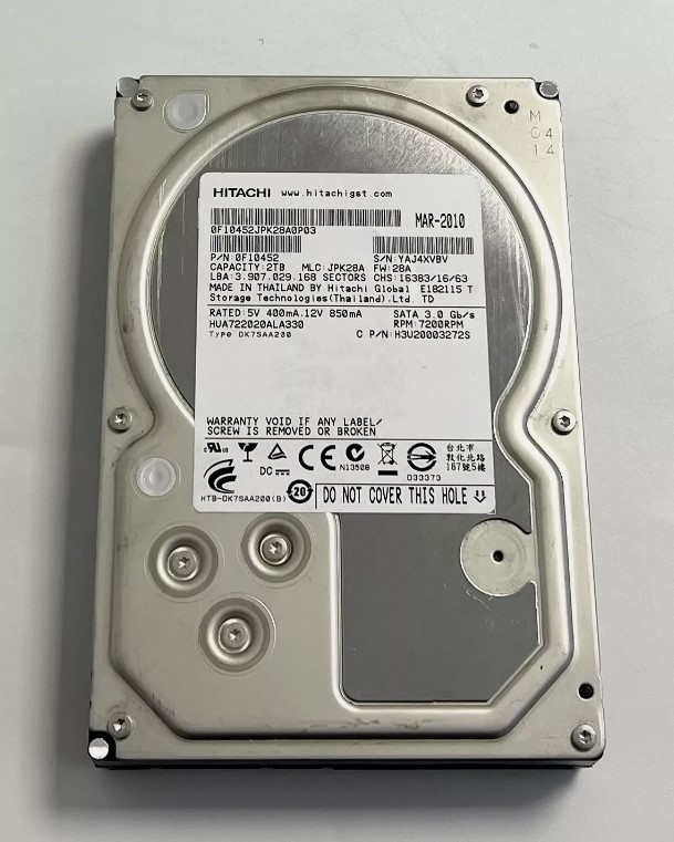 Hitachi 2TB 7.2K 3G SATA 3.5" HDD Hard Drive // HUA722020ALA330 / 0F10452 (Used) // สินค้ารับประกัน โดย บริษัท อะไหล่เซิร์ฟเวอร์ จำกัด