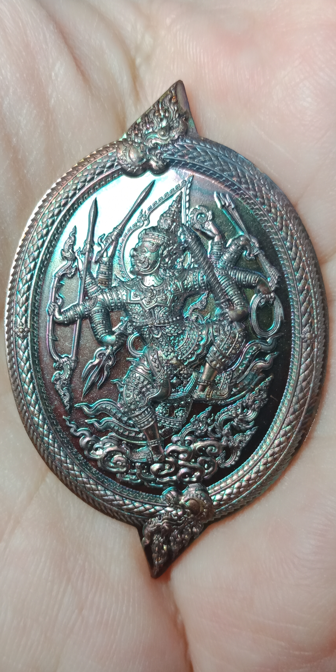 เหรียญท้าวเวสสุวรรณ วัดพระนอนขอนม่วง อ.แม่ริม จ.เชียงใหม่ เนื้อทองแดงรมดำ