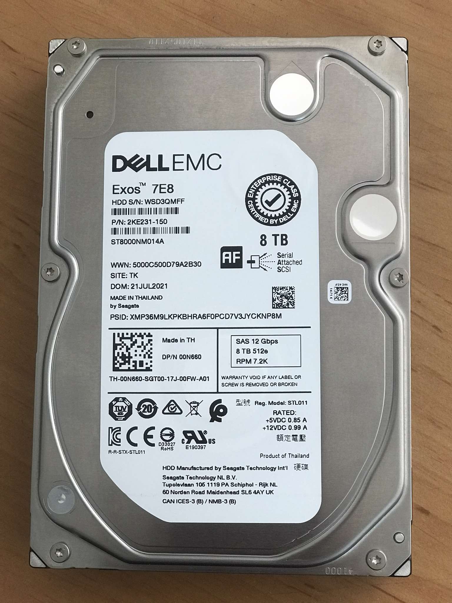 Dell 8TB 7.2K SAS 12G 3.5'' 512e HDD Hard Drive // 00N660, ST8000NM014A, 2KE231-150 (Used) // สินค้ารับประกัน โดย บริษัท อะไหล่เซิร์ฟเวอร์ จำกัด