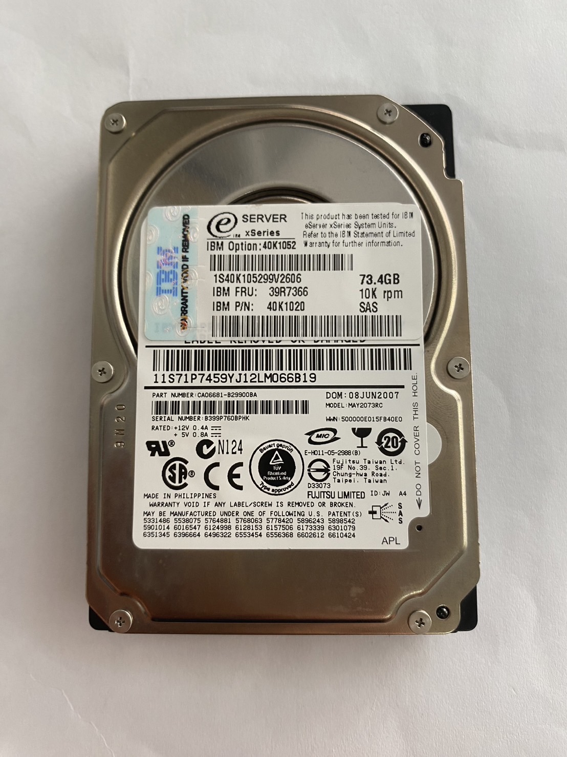 IBM 73.4GB 10K 3G SAS 2.5'' SFF HS HDD No Tray // 39R7366 / 40K1052 / 40K1020 (Used) // สินค้ารับประกัน โดย บริษัท อะไหล่เซิร์ฟเวอร์ จำกัด