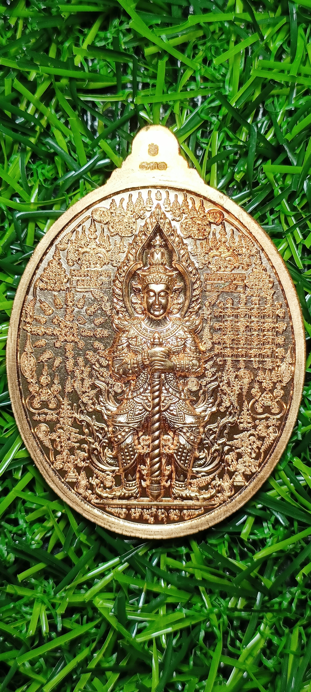 เหรียญท้าวเวสสุวรรณ มหาเทพมหายันต์หมื่นล้าน รุ่น เศรษฐีรวยทันที หลวงพ่อพัฒน์ ปุญญกาโม วัดห้วยด้วน นครสวรรค์ เนื้อทองแดง ลงยาสีเขียว