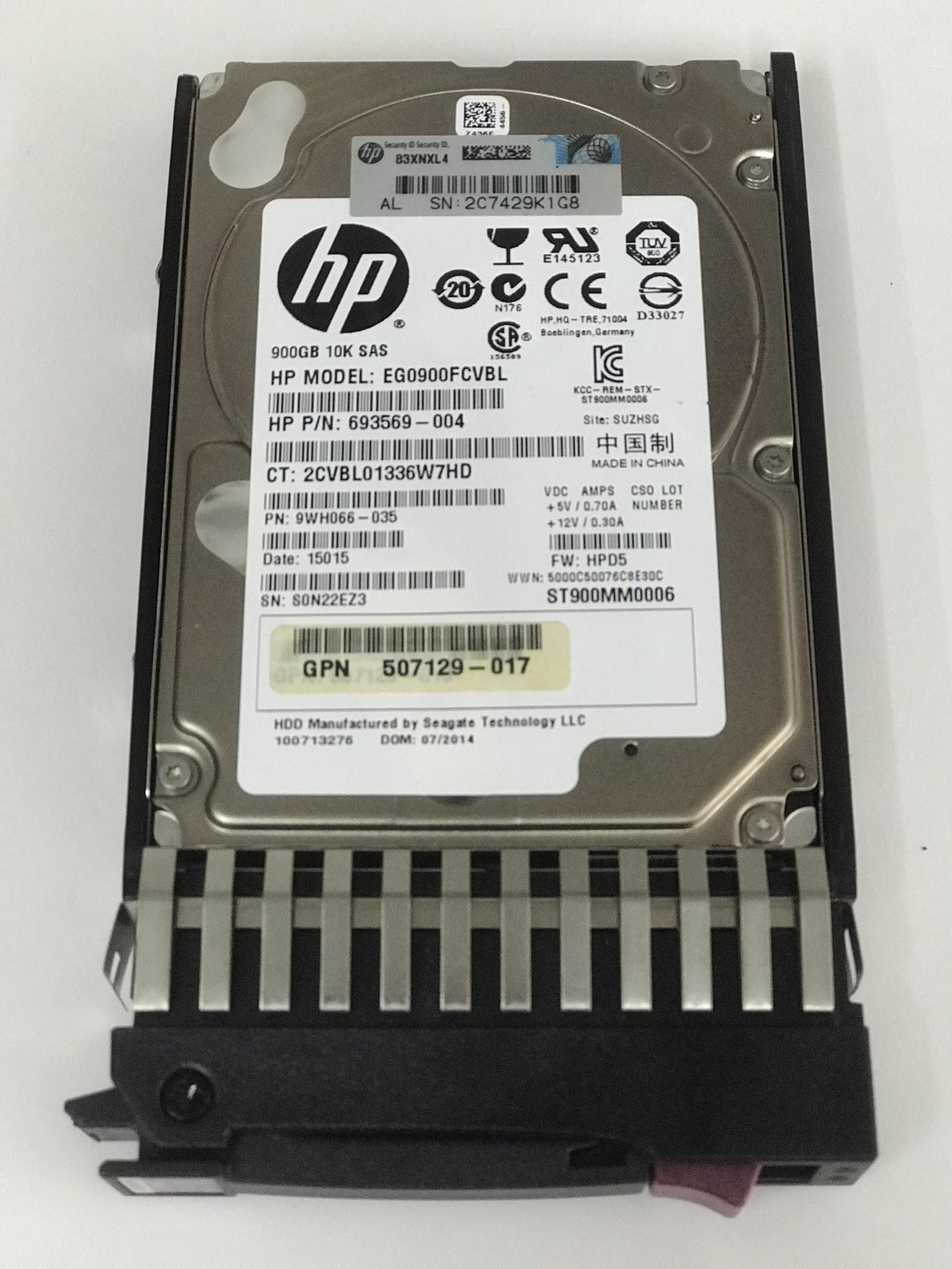 HP 900GB 10K 6G SAS 2.5'' Hard Drive // HDD 693569-004 / Tray 619463-001 / GPN 507129-017 / 9WH066-035 / ST900MM0006 / EG0900FCVBL (Used) // สินค้ารับประกัน โดย บริษัท อะไหล่เซิร์ฟเวอร์ จำกัด