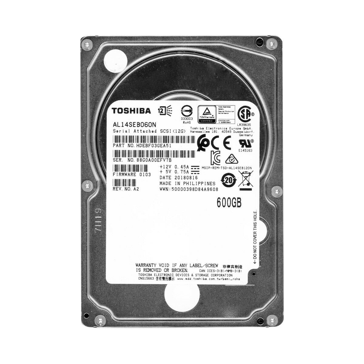 Toshiba 600GB 10K 12G SAS 2.5" HDD 128MB 512E Enterprise // AL14SEB060N / HDEBF03JQA51 (Used) // สินค้ารับประกัน โดย บริษัท อะไหล่เซิร์ฟเวอร์ จำกัด