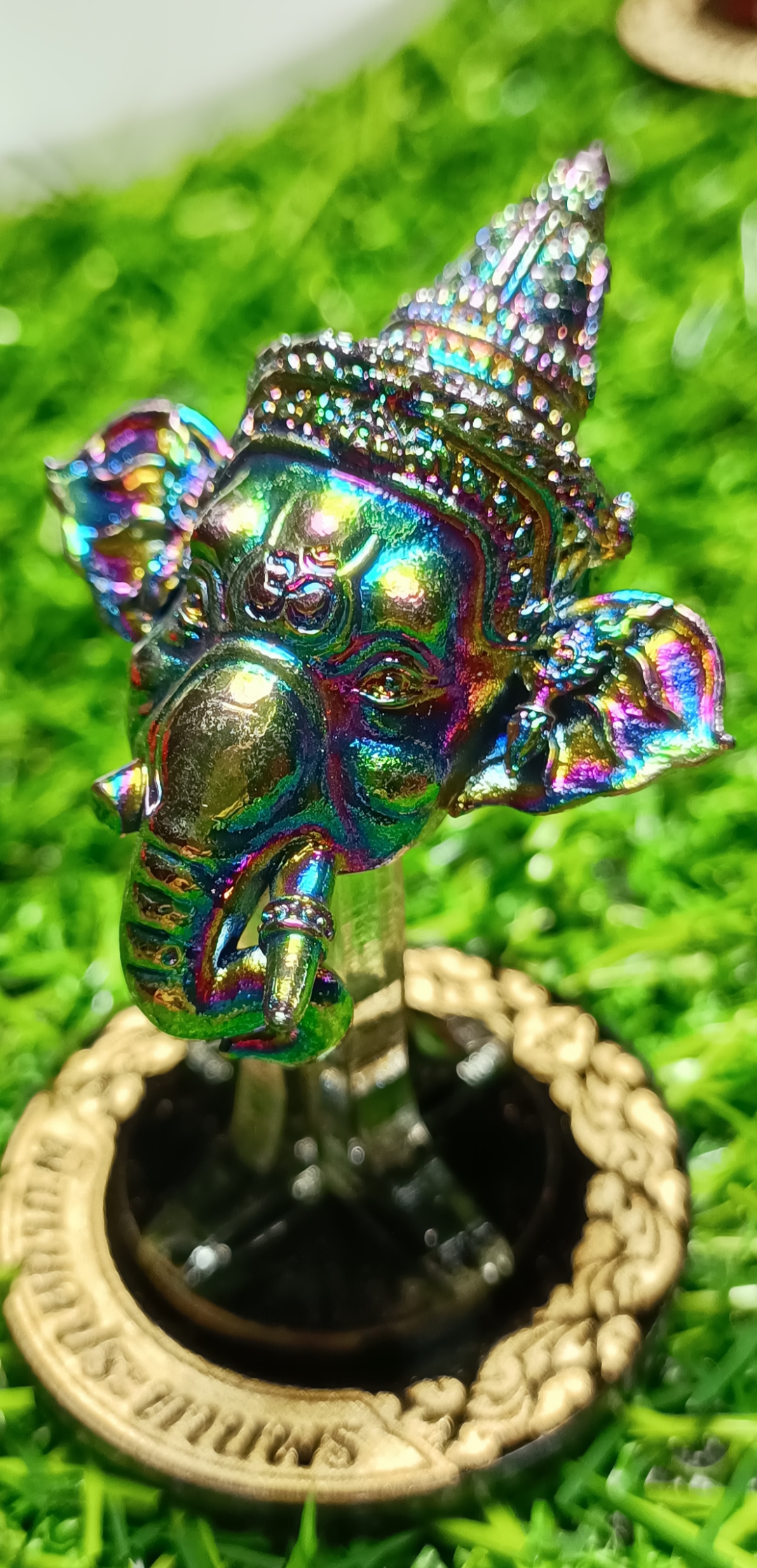 เศียรพระพิฆเณศประทานพร หลวงพ่อพัฒน์ วัดห้วยด้วน ปี 2565 เนื้อชุบไทเทเนียม หมายเลข๑๘๙