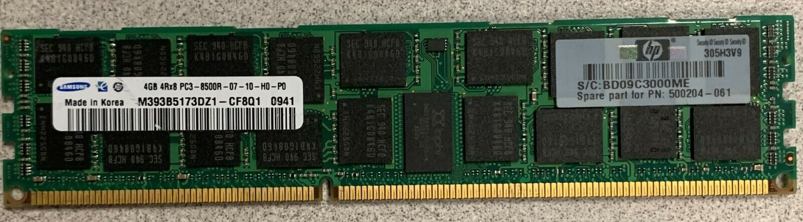 HP 4GB (4Rx8) PC3-8500R-07-10-H0-P0 Server Memory // 500204-061 / M393B5173DZ1-CF8Q1 (Used) // สินค้ารับประกัน โดย บริษัท อะไหล่เซิร์ฟเวอร์ จำกัด