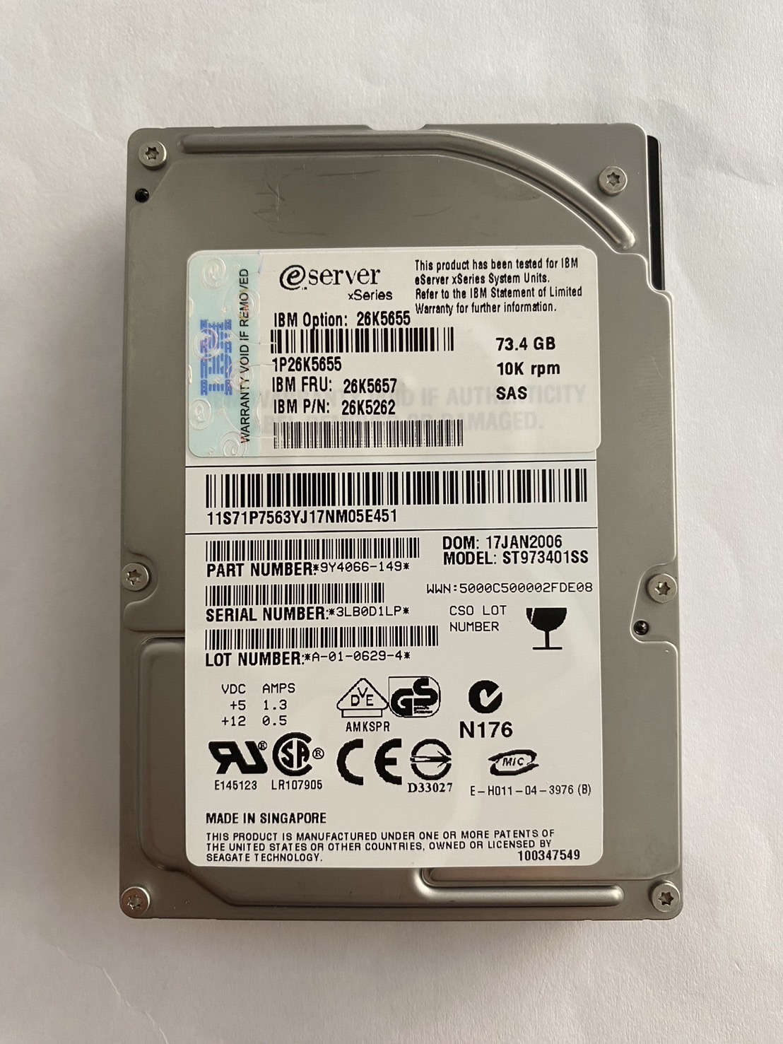 IBM 73.4GB 10K 3G SAS 2.5'' SFF HS HDD No Tray // 26K5657 / 26K5655 / 26K5262 / 9Y4066-149 (Used) // สินค้ารับประกัน โดย บริษัท อะไหล่เซิร์ฟเวอร์ จำกัด