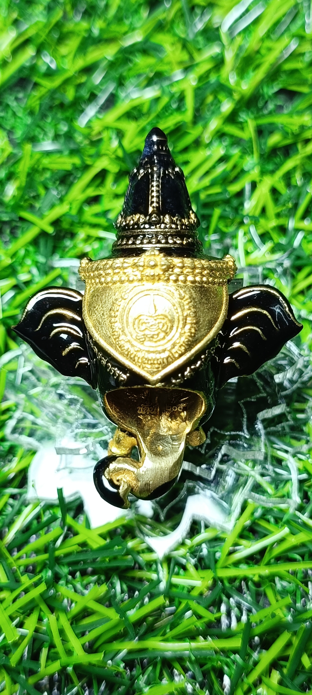 เศียรพระพิฆเณศประทานพร หลวงพ่อพัฒน์ วัดห้วยด้วน ปี 2565 เนื้อทองทิพย์ลงยาดำ หมายเลข๒๐๐