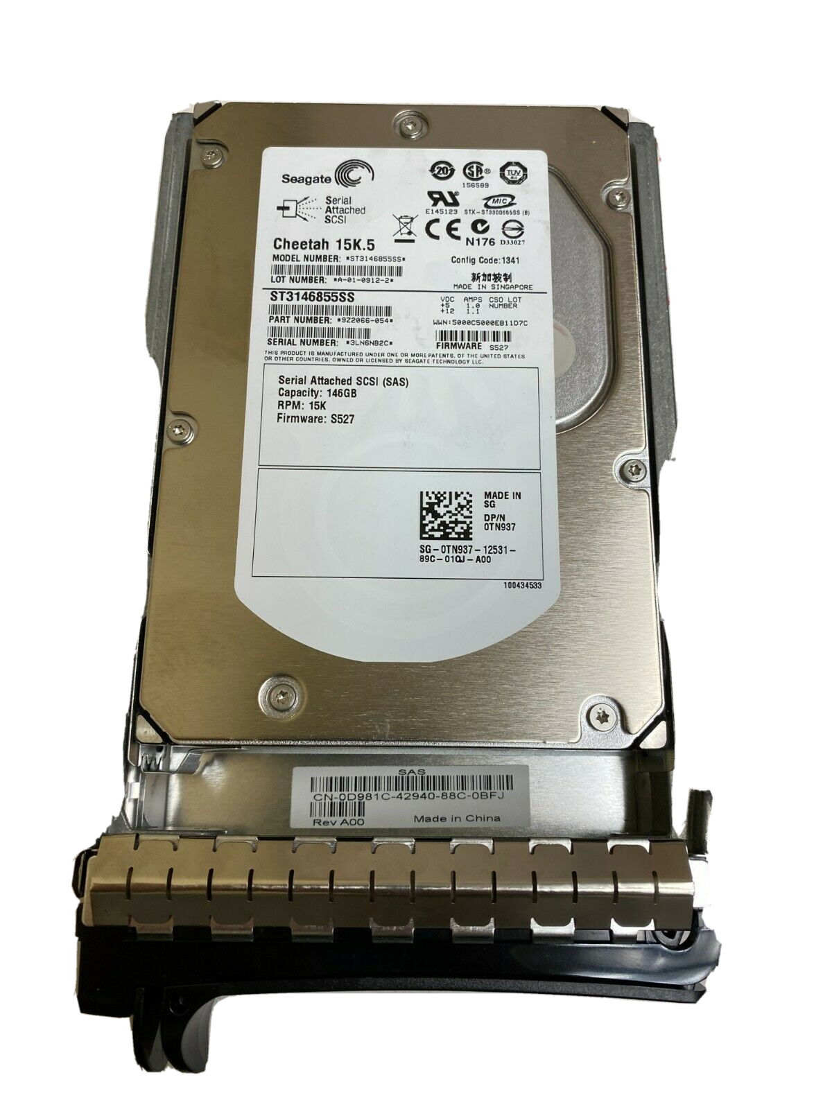 DELL / Seagate 146GB SAS 3Gbps 15K 3.5" Hard Drive w/Tray // 0TN937 / ST3146855SS (Used) // สินค้ารับประกัน โดย บริษัท อะไหล่เซิร์ฟเวอร์ จำกัด