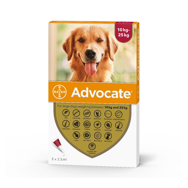 Advocate แอทโวเคท ยาหยดสำหรับสุนัข น้ำหนัก 10-25 กก. สีแดง