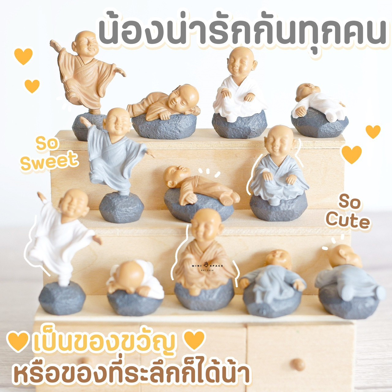 MS0111 เณรน้อย 3 สี ตุ๊กตาจิ๋ว โมเดลจิ๋ว ฟิกเกอร์จิ๋ว สำหรับแต่งสวน สวนบอนไซ สวนถาด