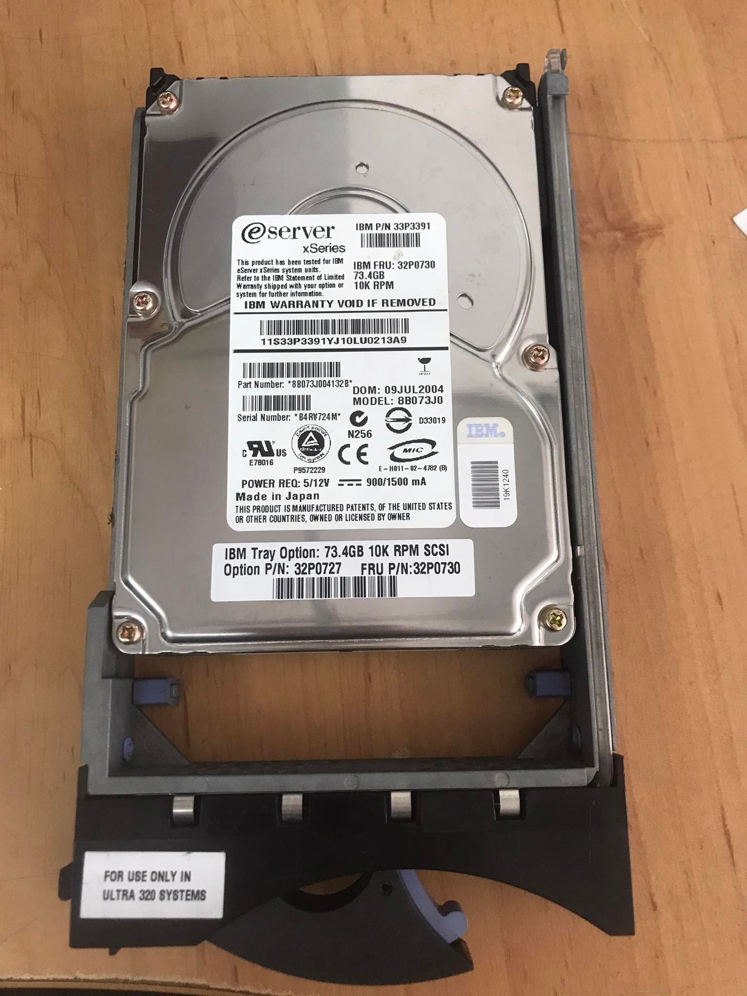 IBM 73.4 GB 10K SCSI Ultra 320 80Pin 3.5" Hard Disk IBM xSeries // 32P0730 / 32P0727 / 33P3391 / 8B073J0 (Used) // สินค้ารับประกัน โดย บริษัท อะไหล่เซิร์ฟเวอร์ จำกัด