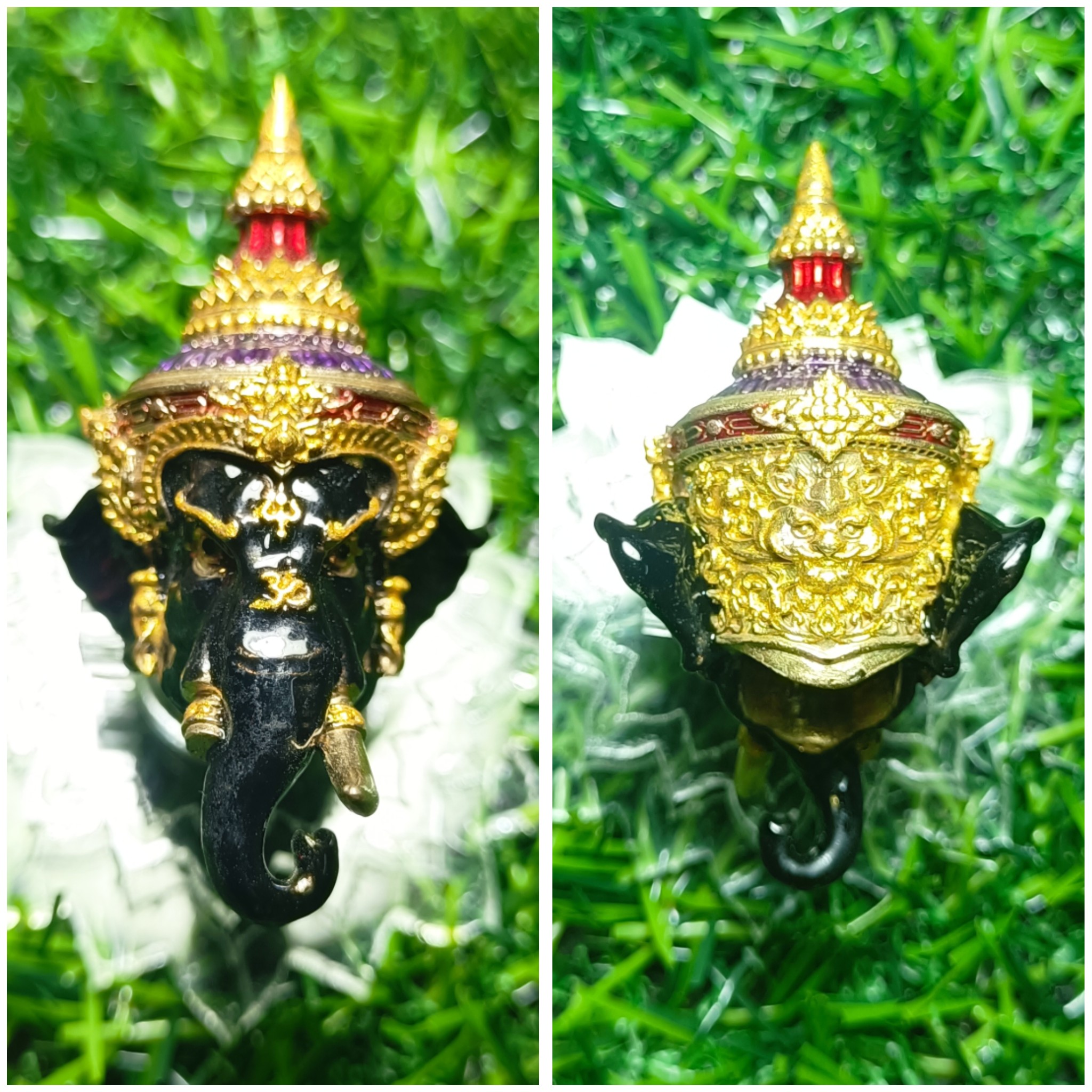 #เศียรพระพิฆเนศ #หลวงพ่อพัฒน์ วัดห้วยด้วน รุ่น #รวยประทานพร ปี 2565 ขนาดสูง 4.8 ซ.ม. กว้าง 2.7 ซ.ม. ลงยาดำ หมายเลข ๑๕