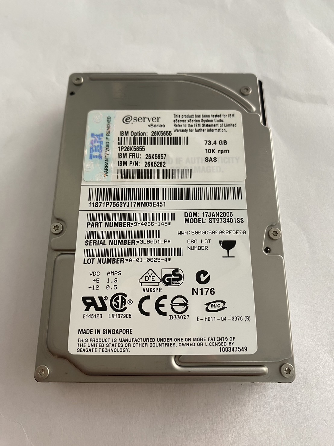 IBM 73.4GB 10K 3G SAS 2.5'' SFF HS HDD No Tray // 26K5657 / 26K5655 / 26K5262 / 9Y4066-149 (Used) // สินค้ารับประกัน โดย บริษัท อะไหล่เซิร์ฟเวอร์ จำกัด