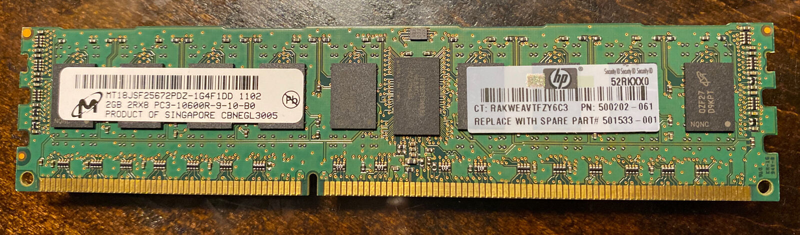 HP 2GB 2Rx8 PC3-10600R ECC Registered Server Memory Module Ram / 500202-061 / 501533-001 (Used) // สินค้ารับประกัน โดย บริษัท อะไหล่เซิร์ฟเวอร์ จำกัด