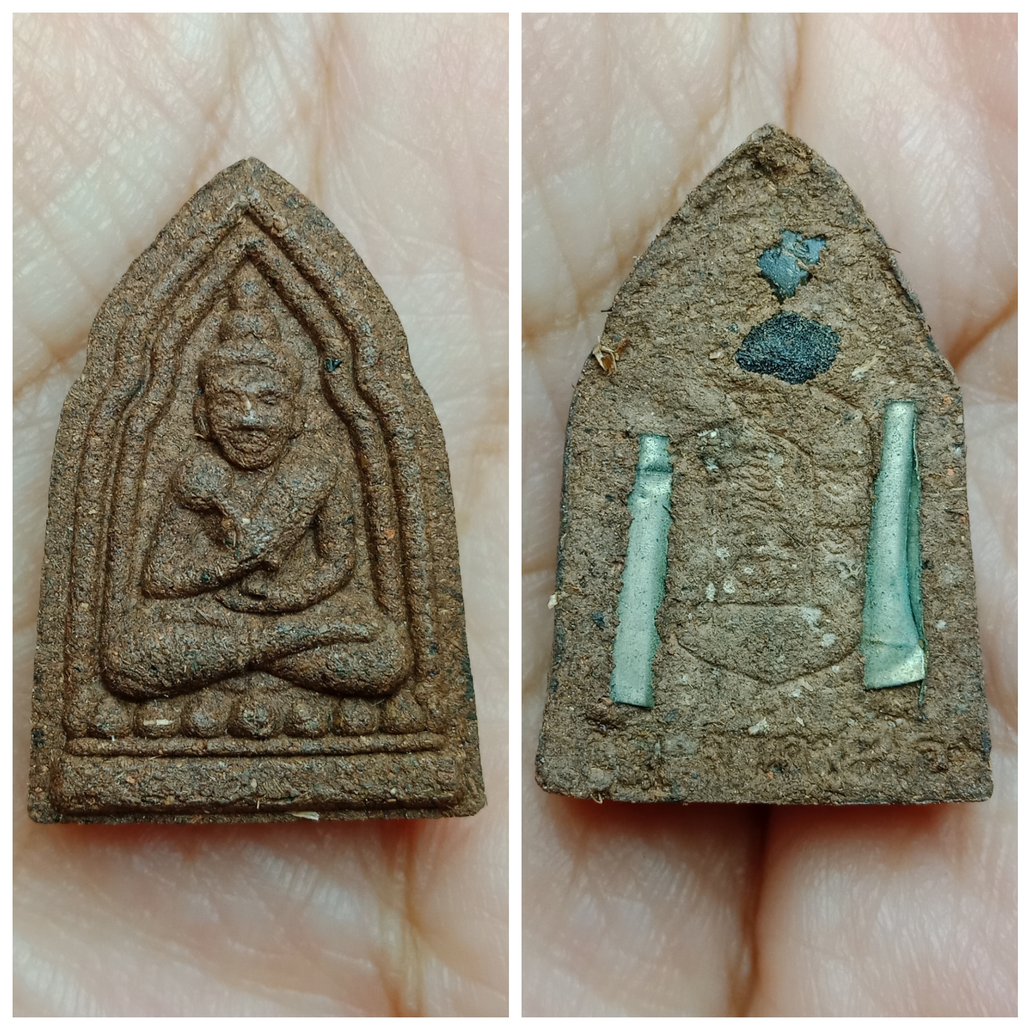 พระขุนแผนทรงดอกบัว เนื้อว่านโรยพลอย ฝังตะกรุดเงิน 2 ดอก พระครูปืน วัดลาดชะโด อยุธยา