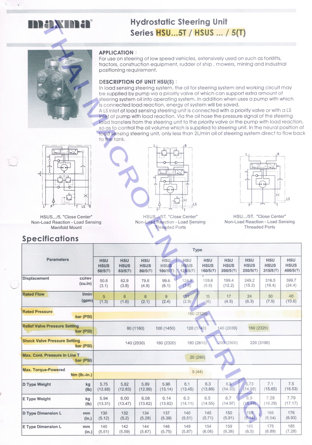 กระปุกพวงมาลัยไฮโดรลิคHSUS250/5T-160-E(32mm.)