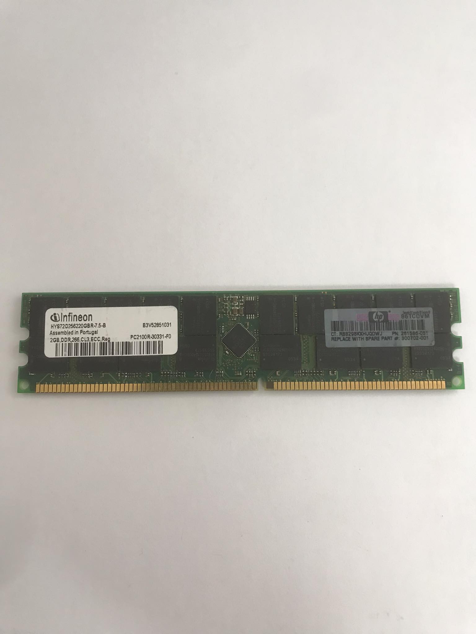 HP 2GB PC2100 DDR-266MHz Registered ECC CL2.5 184-Pin DIMM 2.5V Memory / 300702-001 / 251586-051 (Used) // สินค้ารับประกัน โดย บริษัท อะไหล่เซิร์ฟเวอร์ จำกัด