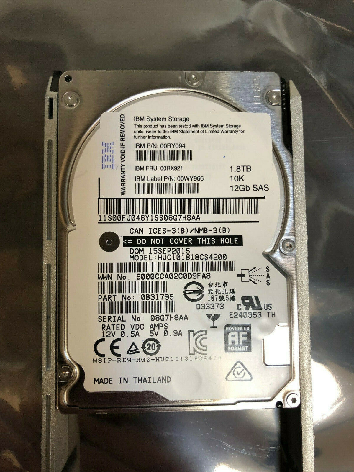 IBM 1.8TB 12G 10K SAS 2.5" SFF HDD V5000 00RX921 / 2078-AC63 / 01NN114 / 00RY094 (Used) สินค้ารับประกัน โดย บริษัท อะไหล่เซิร์ฟเวอร์ จำกัด