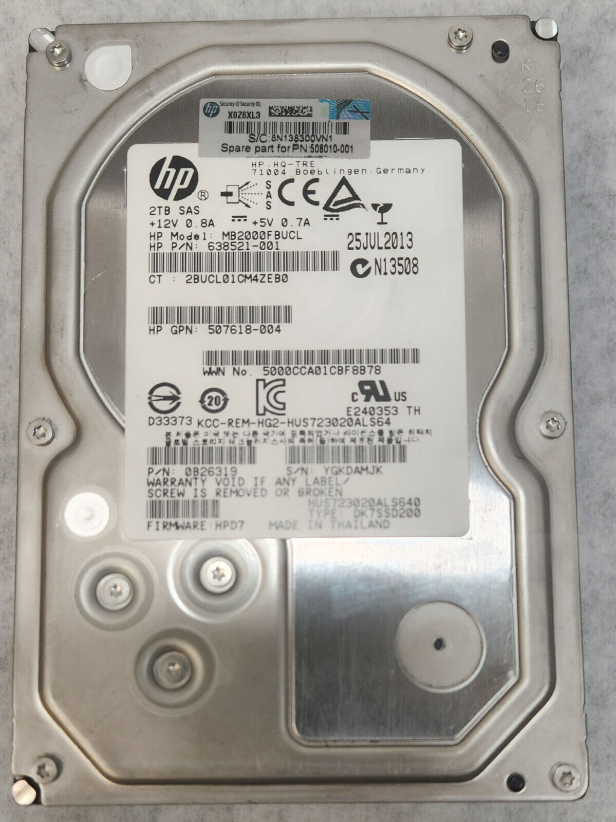 HP 2TB 7.2K 6G SAS 3.5" HDD No Tray // 638521-001 / 0B26319 / GPN 507618-004 / MB0000FBUCL / HUS723020ALS640 (Used) // สินค้ารับประกัน โดย บริษัท อะไหล่เซิร์ฟเวอร์ จำกัด