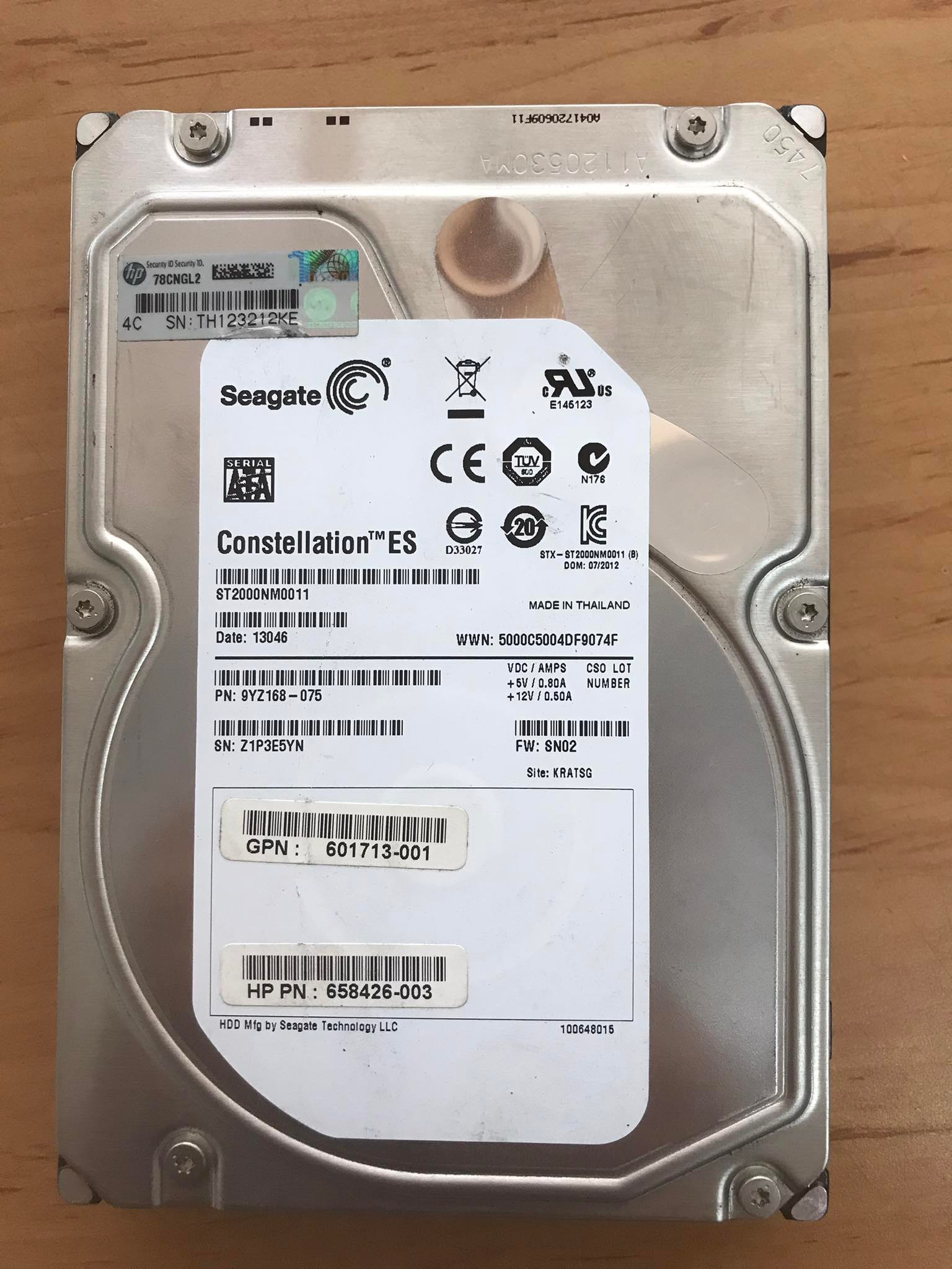 HP Seagate 2TB 7.2K SATA 3G 3.5"P2000 MDL Hard Disk 658426-003 GPN 601713-001 ST2000NM0011 // สินค้ารับประกัน โดย บริษัท อะไหล่เซิร์ฟเวอร์ จำกัด