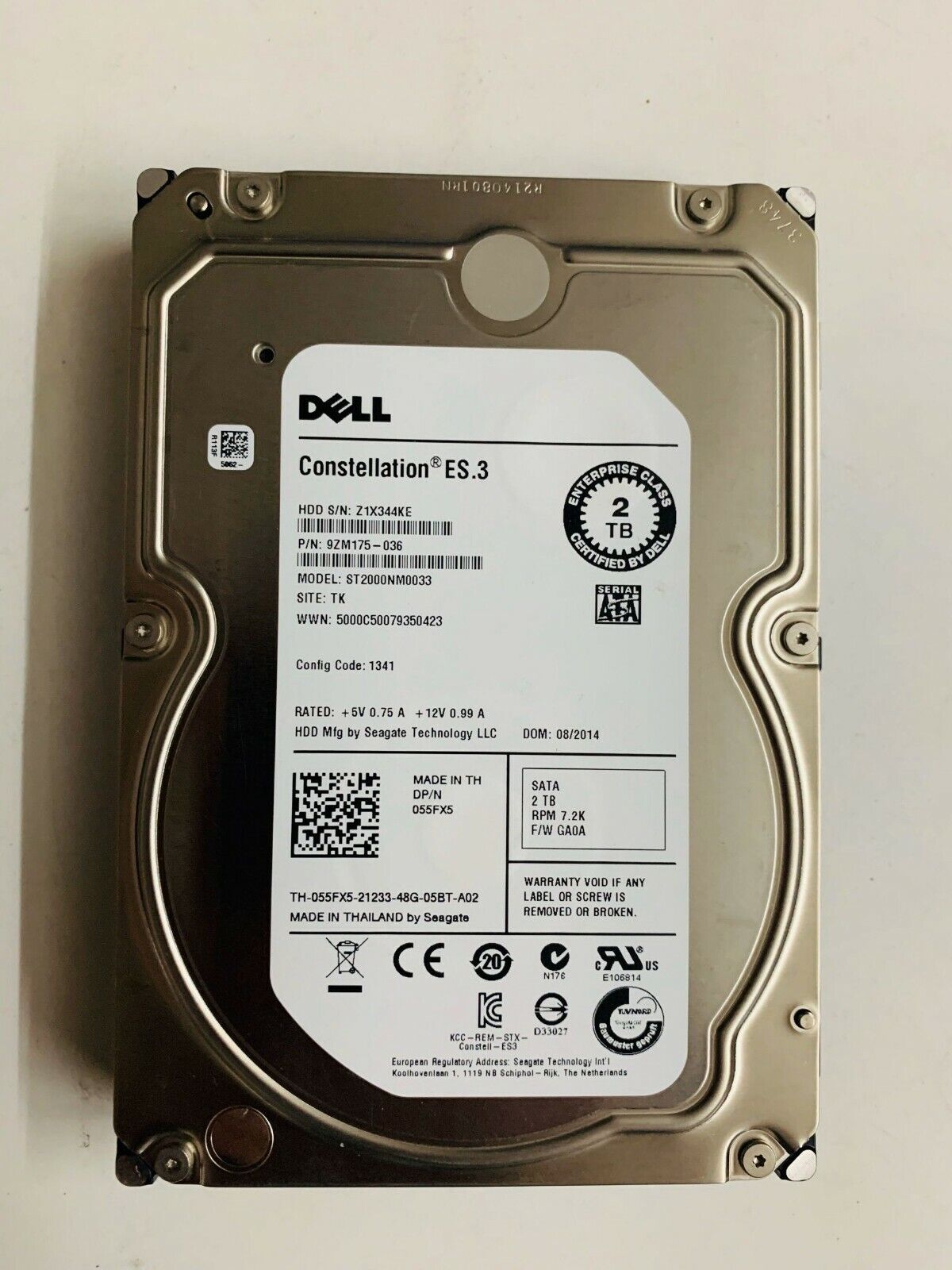 Dell 2TB 7.2K Sata 6Gbps 3.5" Hard Disk Constellation ES.3 // 055FX5 // ST2000NM0033 (Used) // สินค้ารับประกัน โดย บริษัท อะไหล่เซิร์ฟเวอร์ จำกัด
