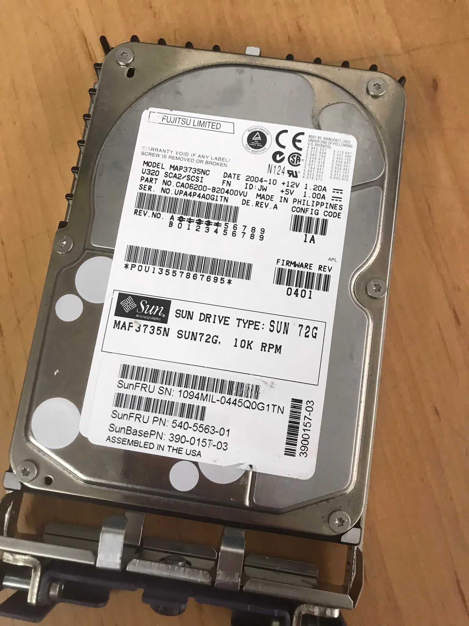 FUJITSU / Sun 72GB 10K SCSI HDD H234 SUN FRU 540-5563-01 MAP3735NC 390-0157-03 สินค้ารับประกัน โดย บริษัท อะไหล่เซิร์ฟเวอร์ จำกัด