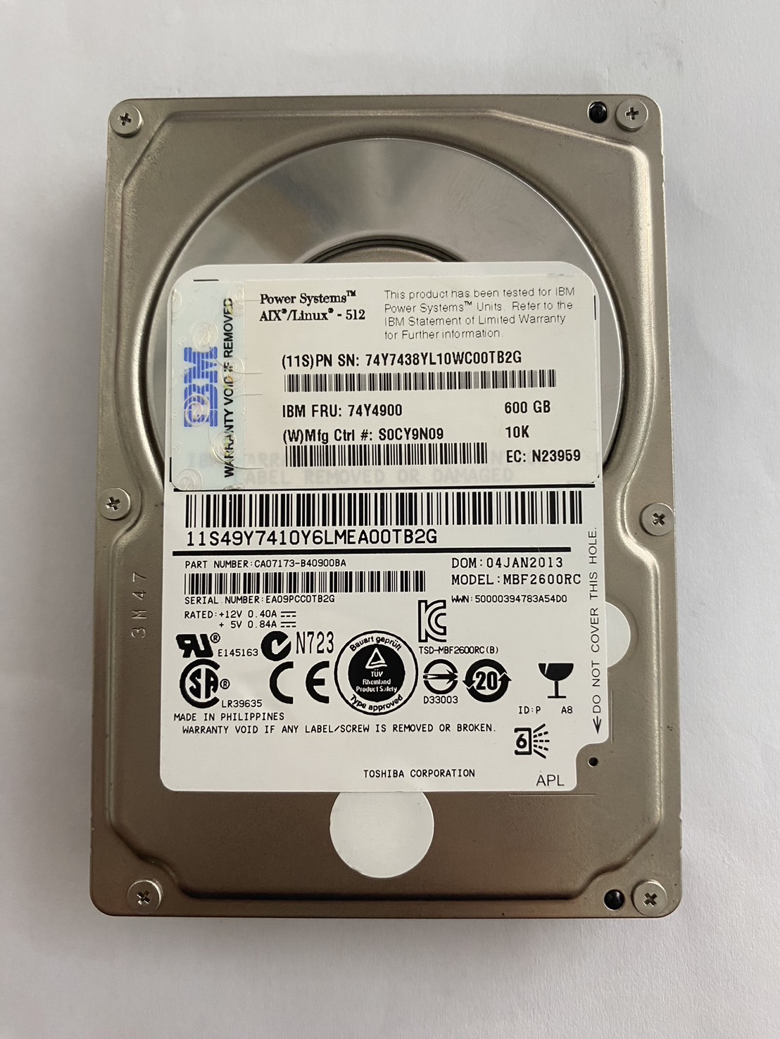 IBM 600GB 10K 6G SAS 2.5" Hard Drive SFF HDD pSeries No Tray // 74Y4900 / 74Y7438 / MBF2600RC (Used) // สินค้ารับประกัน โดย บริษัท อะไหล่เซิร์ฟเวอร์ จำกัด