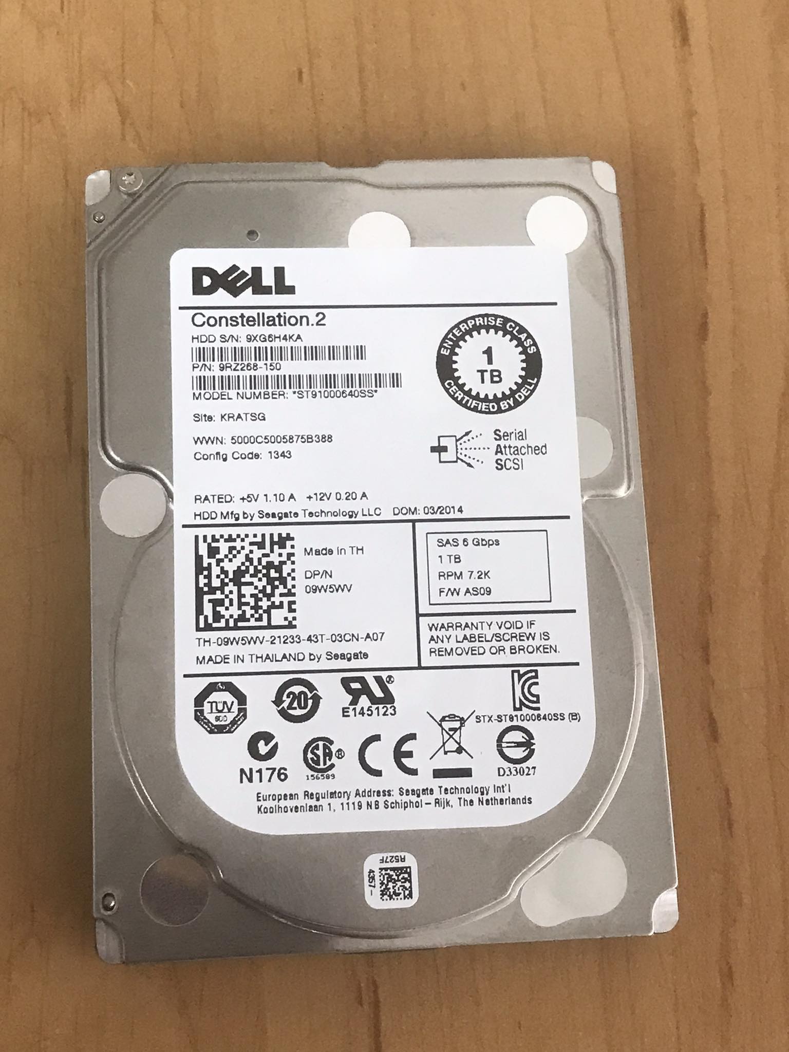 Dell 1TB 7.2K 6G SAS 2.5" Constellation2 HDD // 09W5WV / ST91000640SS / 9RZ268-150 (Used) // สินค้ารับประกัน โดย บริษัท อะไหล่เซิร์ฟเวอร์ จำกัด
