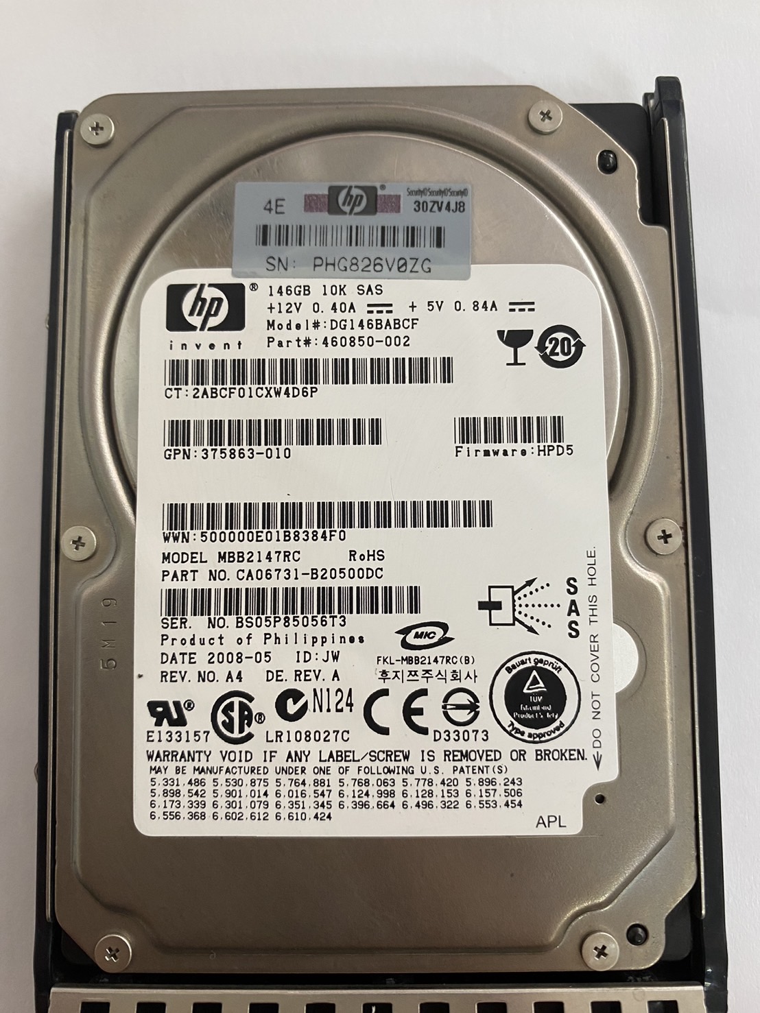 HP 146GB 10K 3G SAS 2.5'' Hard Drive // HDD 460850-002 / Tray 432320-001 / DG146BABCF / MBB2147RC / GPN 375863-010 (Used) // สินค้ารับประกัน โดย บริษัท อะไหล่เซิร์ฟเวอร์ จำกัด