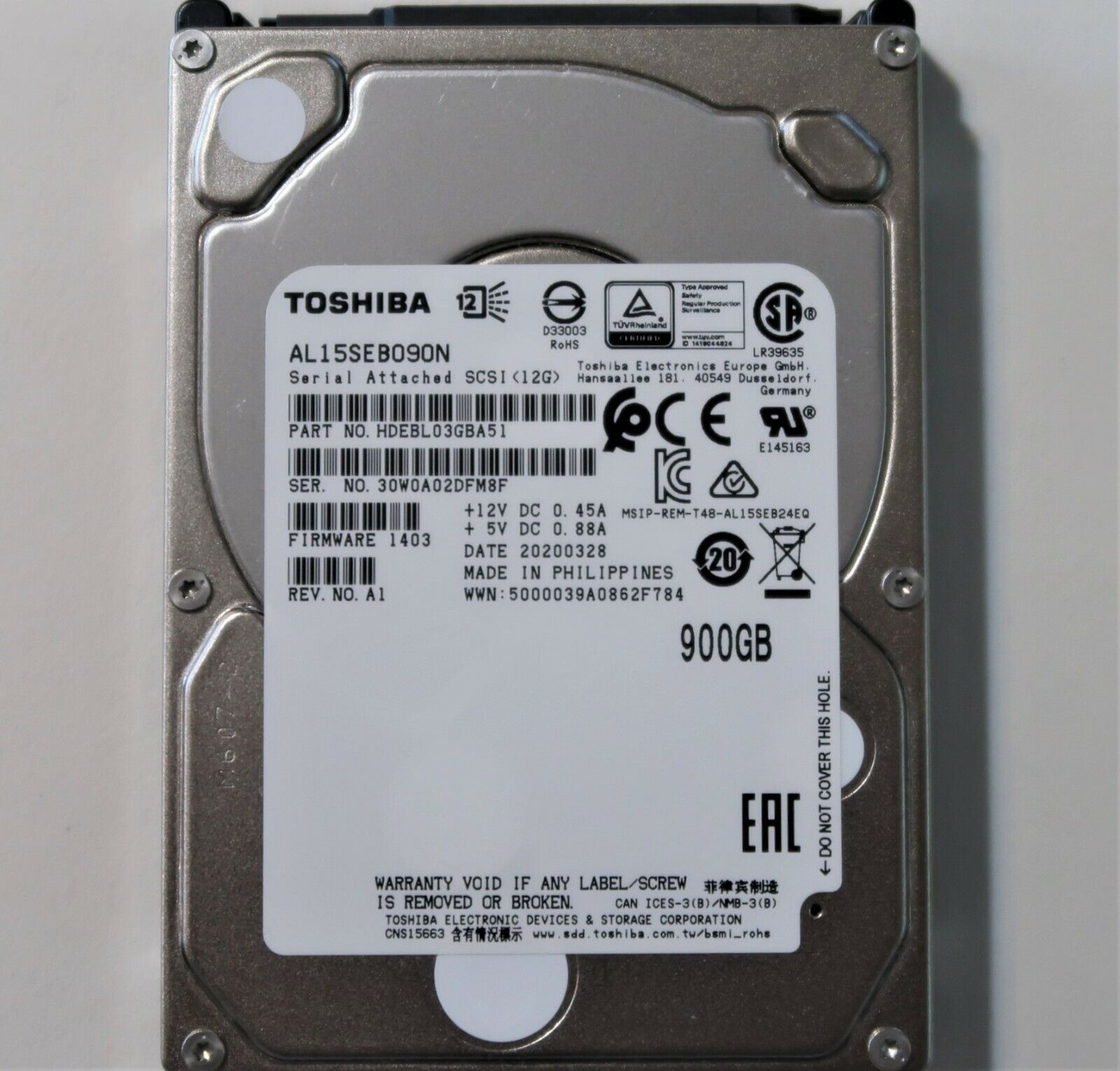TOSHIBA AL15SEB090N HDEBL03GBA51 REV 900GB 10K 12G 2.5" SAS HDD Netapp สินค้ารับประกัน โดย บริษัท อะไหล่เซิร์ฟเวอร์ จำกัด