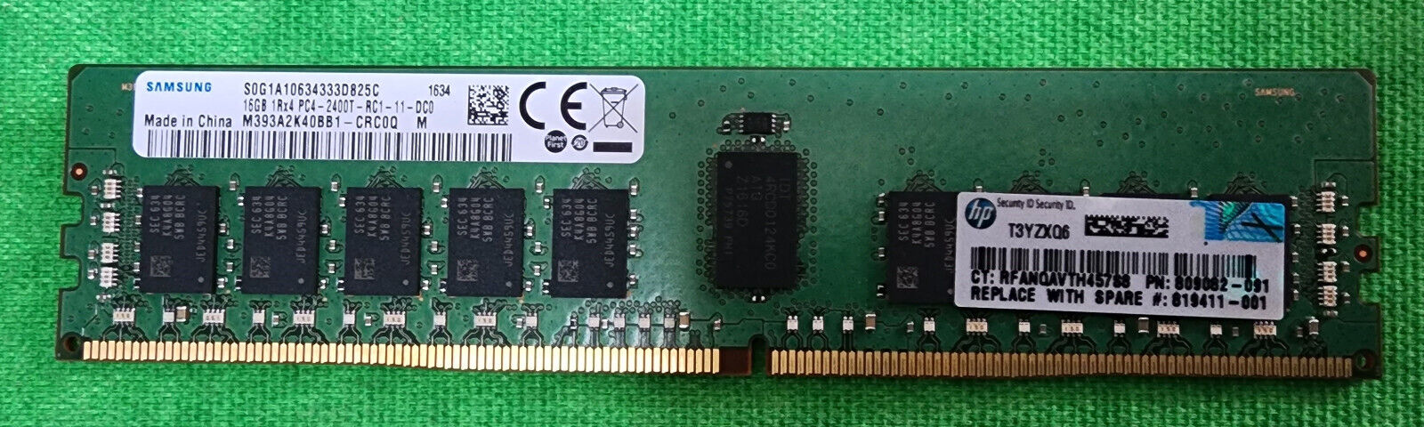 HP 16GB (1Rx4) PC4-2400T -R Server Memory RAM // 809082-091, 819411-001, M393A2K40BB1-CRC0Q (Used) // สินค้ารับประกัน โดย บริษัท อะไหล่เซิร์ฟเวอร์ จำกัด