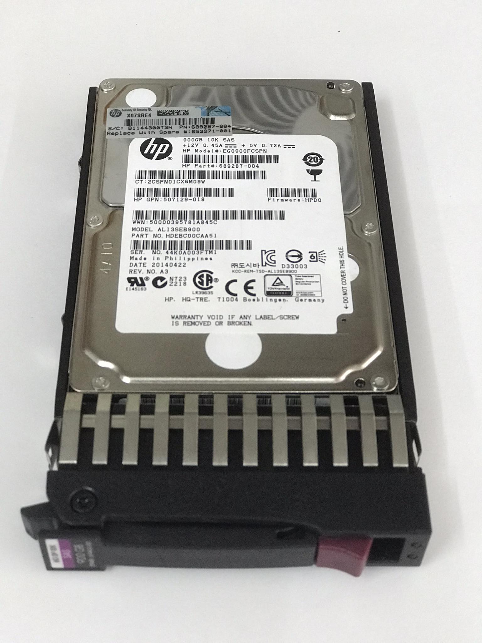 HP 900GB 10K 6G SAS 2.5" SC Hard Drive G8 G9 // HDD 689287-004 / Tray 619463-001 / GPN 507129-018 / EG0900FCSPN / AL13SEB900 (Used) // สินค้ารับประกัน โดย บริษัท อะไหล่เซิร์ฟเวอร์ จำกัด