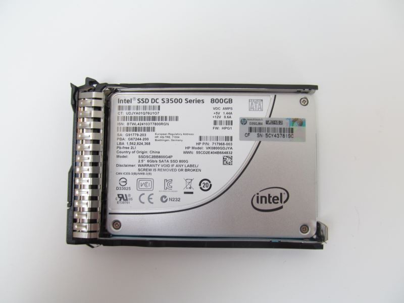 HP 800GB 6GB/s SSD Sata 2.5" Intel DC S3500 , Tray P/N 718139, HDD P/N 717968-003, SSDSC2BB800G4P, VK0800GDJYA (Used) สินค้ารับประกัน โดย บริษัท อะไหล่เซิร์ฟเวอร์ จำกัด
