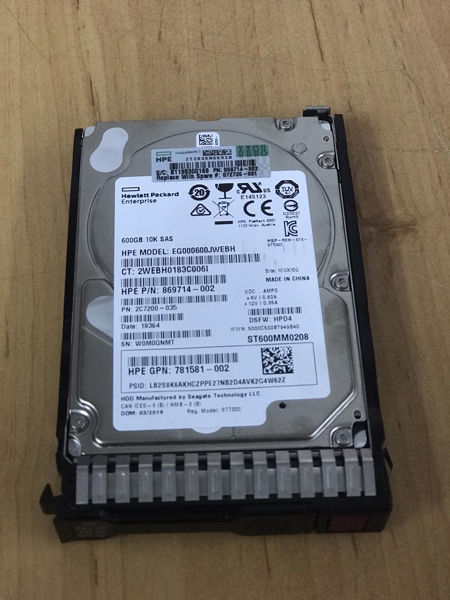 HP 600GB 10K 12G SAS 2.5" HDD Hard Drive // HDD 869714-002, GPN 781581-002, 2C7200-035, EG000600JWEBH, ST600MM0208, Tray 872736-001 (Used) // สินค้ารับประกัน โดย บริษัท อะไหล่เซิร์ฟเวอร์ จำกัด