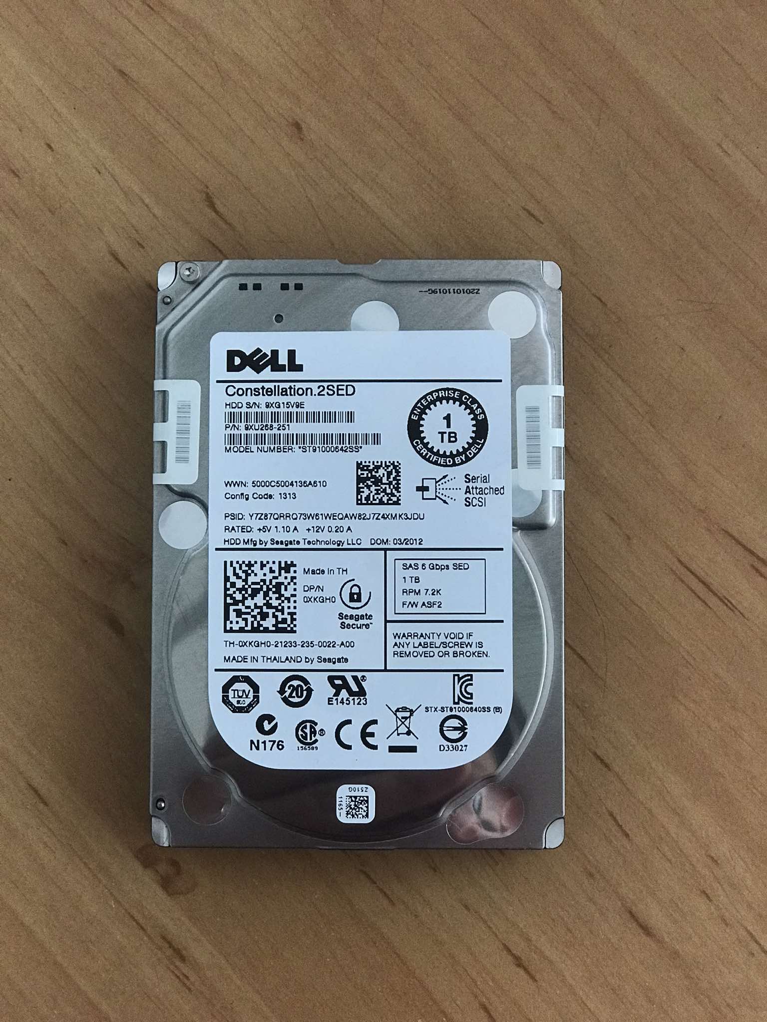Dell 1TB 7.2K 6G SAS 2.5" HDD Hard Drive // 0XKGH0 / ST91000642SS / 9XU268-251 (Used) // สินค้ารับประกัน โดย บริษัท อะไหล่เซิร์ฟเวอร์ จำกัด