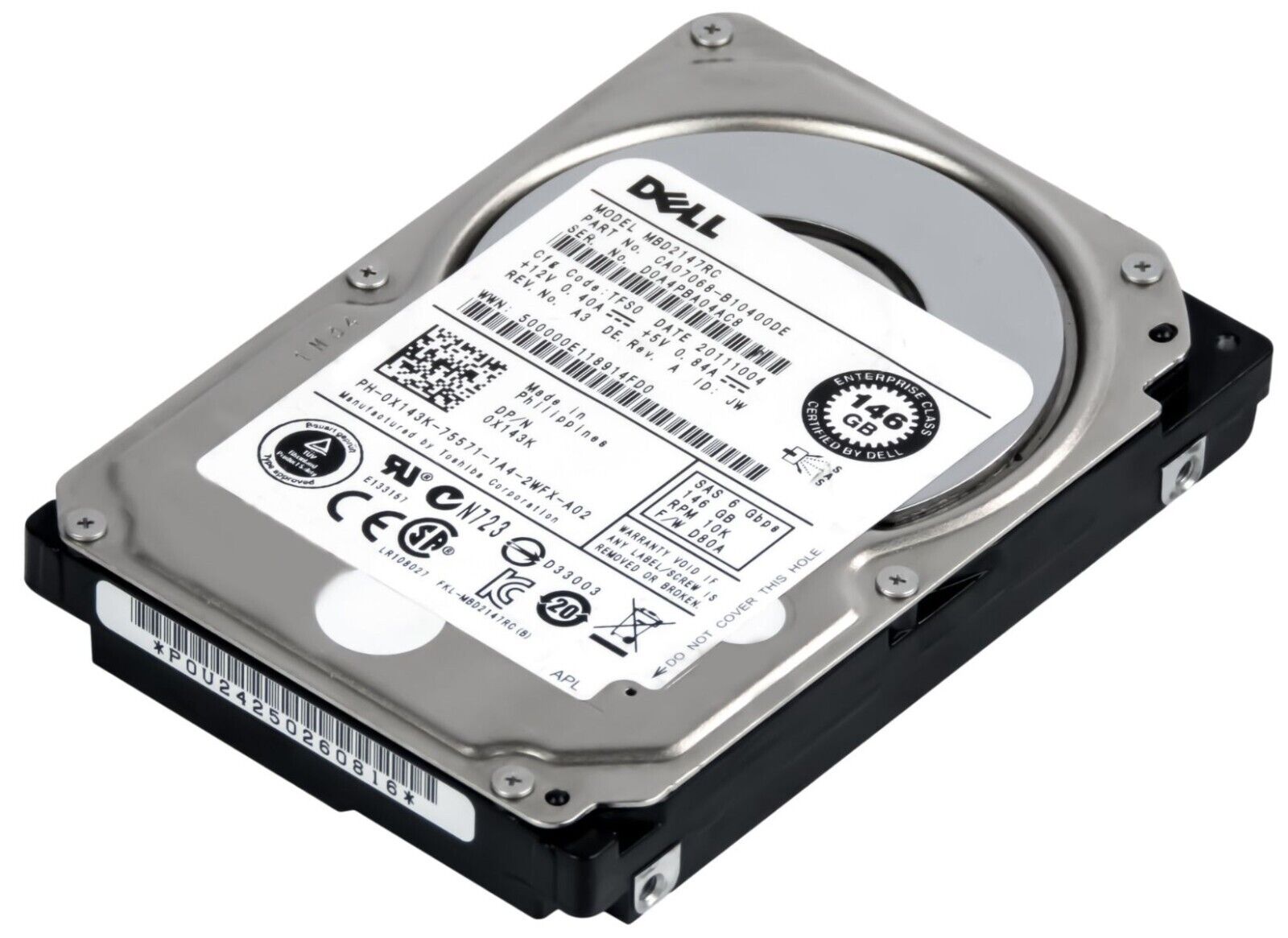 Dell 146GB 10K 6G SAS 2.5" SFF HDD Hard Drive // 0X143K / MBD2147RC (Used) // สินค้ารับประกัน โดย บริษัท อะไหล่เซิร์ฟเวอร์ จำกัด