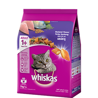 Whiskas Adult cat food Mackerel flavour 3 kg วิสกัส แบบเม็ด สำหรับแมวโต รสปลาทู ขนาด 3 กก.