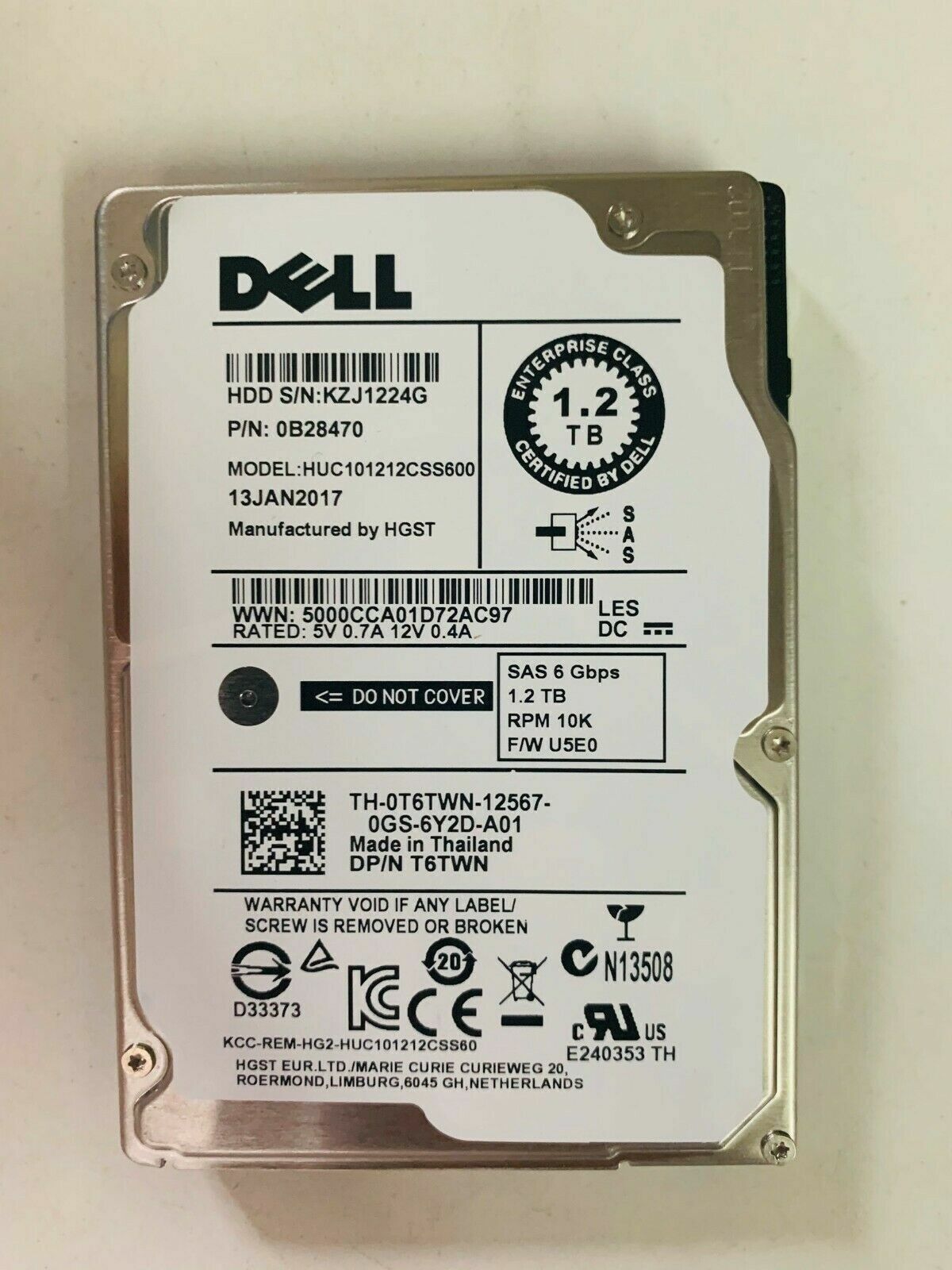 Dell 0T6TWN T6TWN HUC101212CSS600 0B28470 1.2TB 6G 10K 2.5" SAS HDD Hard Drive สินค้ารับประกัน โดย บริษัท อะไหล่เซิร์ฟเวอร์ จำกัด