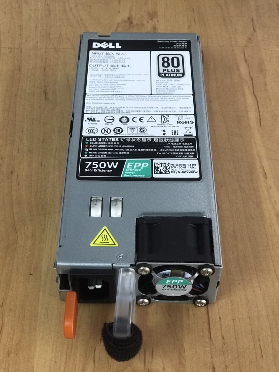 Dell Power Supply 750W E750E-S1 Hot-Swap R730 R730XD R630 T430 // 00XW8W, 0XW8W (Used) // สินค้ารับประกัน โดย บริษัท อะไหล่เซิร์ฟเวอร์ จำกัด