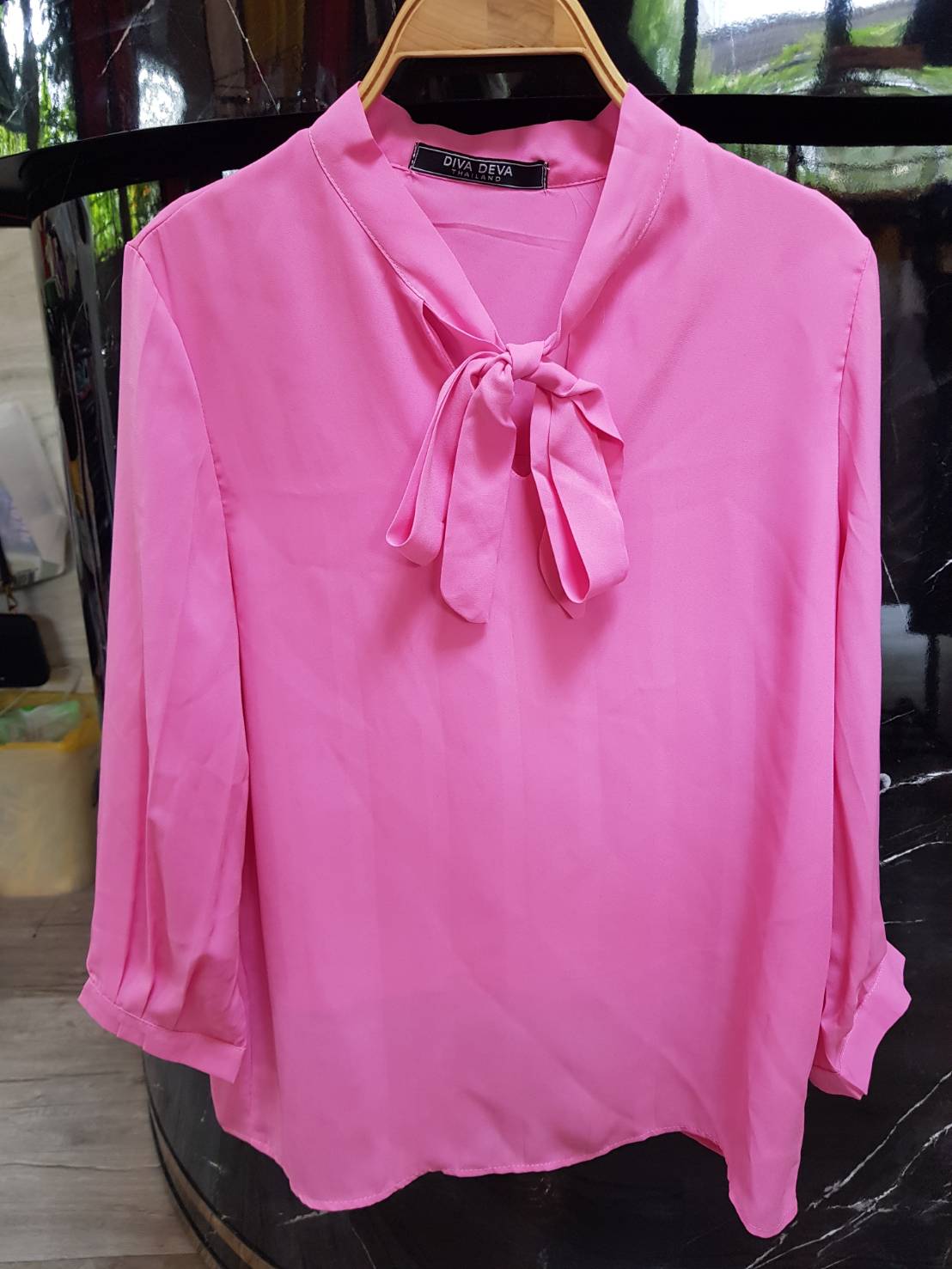 9006 Kim Shirt เบสิค ม่วง/ขาว/ชมพู (FreeSize)
