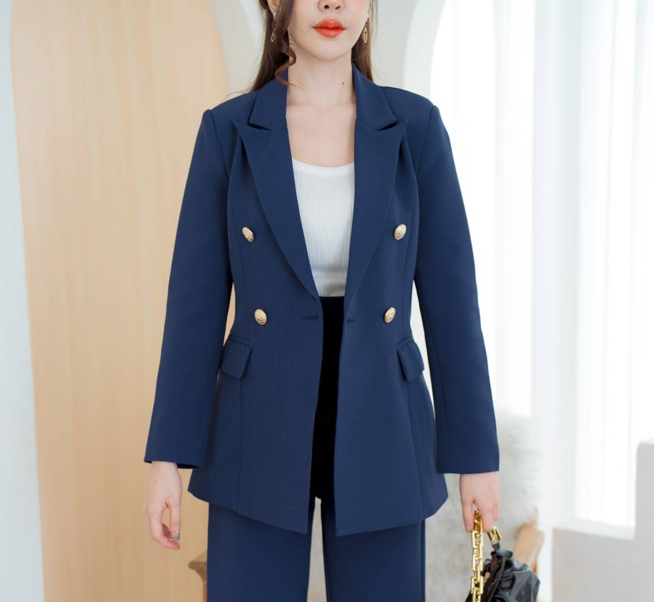 เสื้อสูทตัวยาวCosmo Blazer สีขาว/ดำ/กรม #2111 (ไม่รวมกางเกง)
