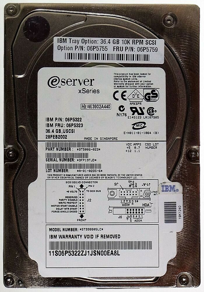 HDD 36.4GB IBM eServer Ultra160 SCSI ID13442 HDD // ST336605LC / FRU 06P5323 (Used) // สินค้ารับประกัน โดย บริษัท อะไหล่เซิร์ฟเวอร์ จำกัด