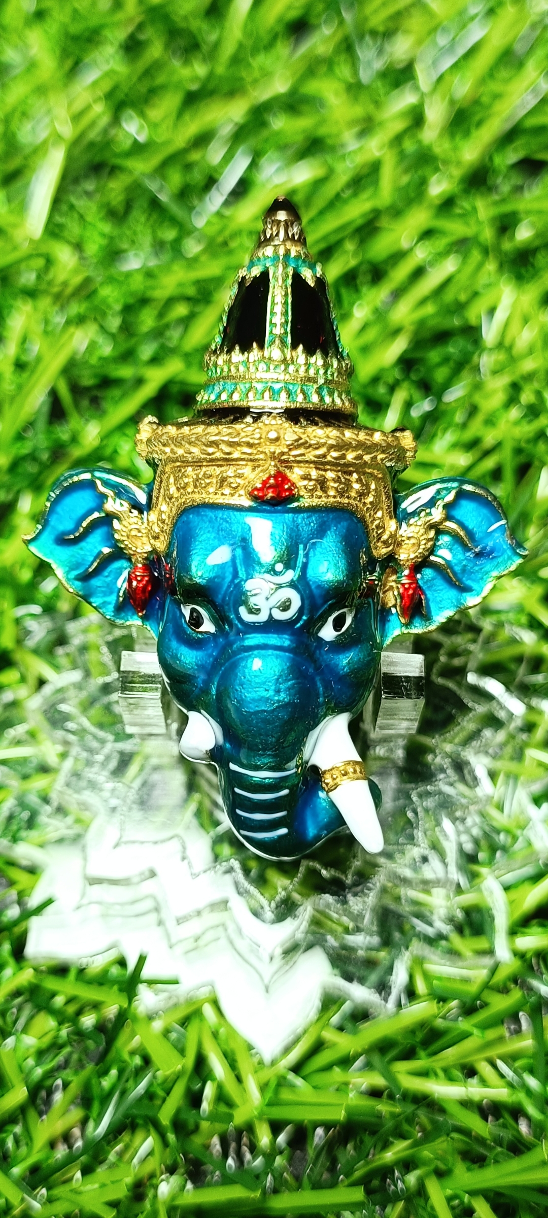 เศียรพระพิฆเณศประทานพร หลวงพ่อพัฒน์ วัดห้วยด้วน ปี 2565 เนื้อทองทิพย์ลงยาฟ้า หมายเลข๒๐๔