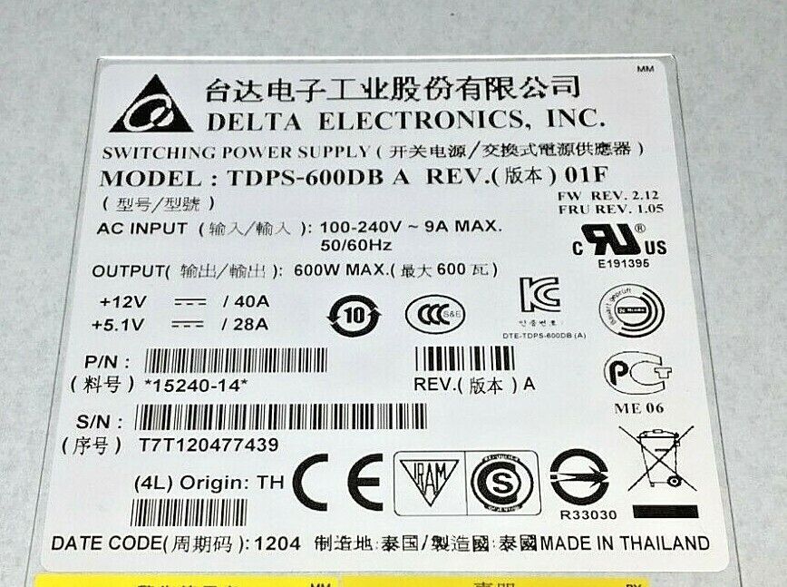 IBM Power Supply For EXP810 / DS4700 600W // 81Y2437 / 81Y2441 / TDPS-600DB A (Used) // สินค้ารับประกัน โดย บริษัท อะไหล่เซิร์ฟเวอร์ จำกัด