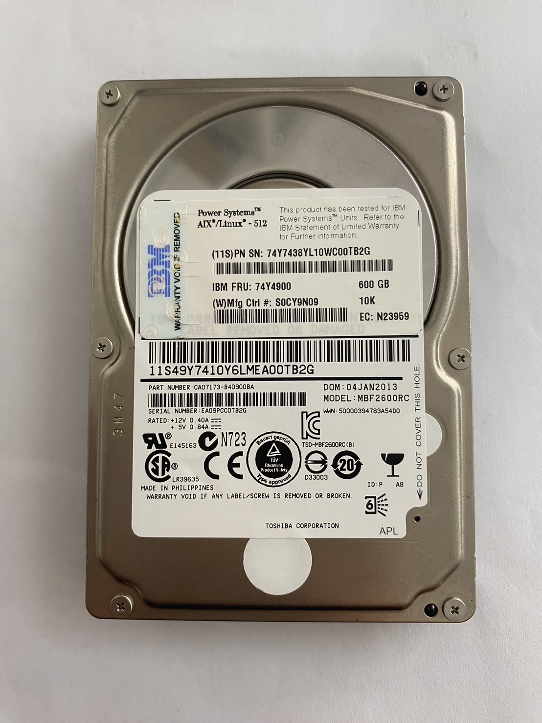 IBM 600GB 10K 6G SAS 2.5" Hard Drive SFF HDD pSeries No Tray // 74Y4900 / 74Y7438 / MBF2600RC (Used) // สินค้ารับประกัน โดย บริษัท อะไหล่เซิร์ฟเวอร์ จำกัด