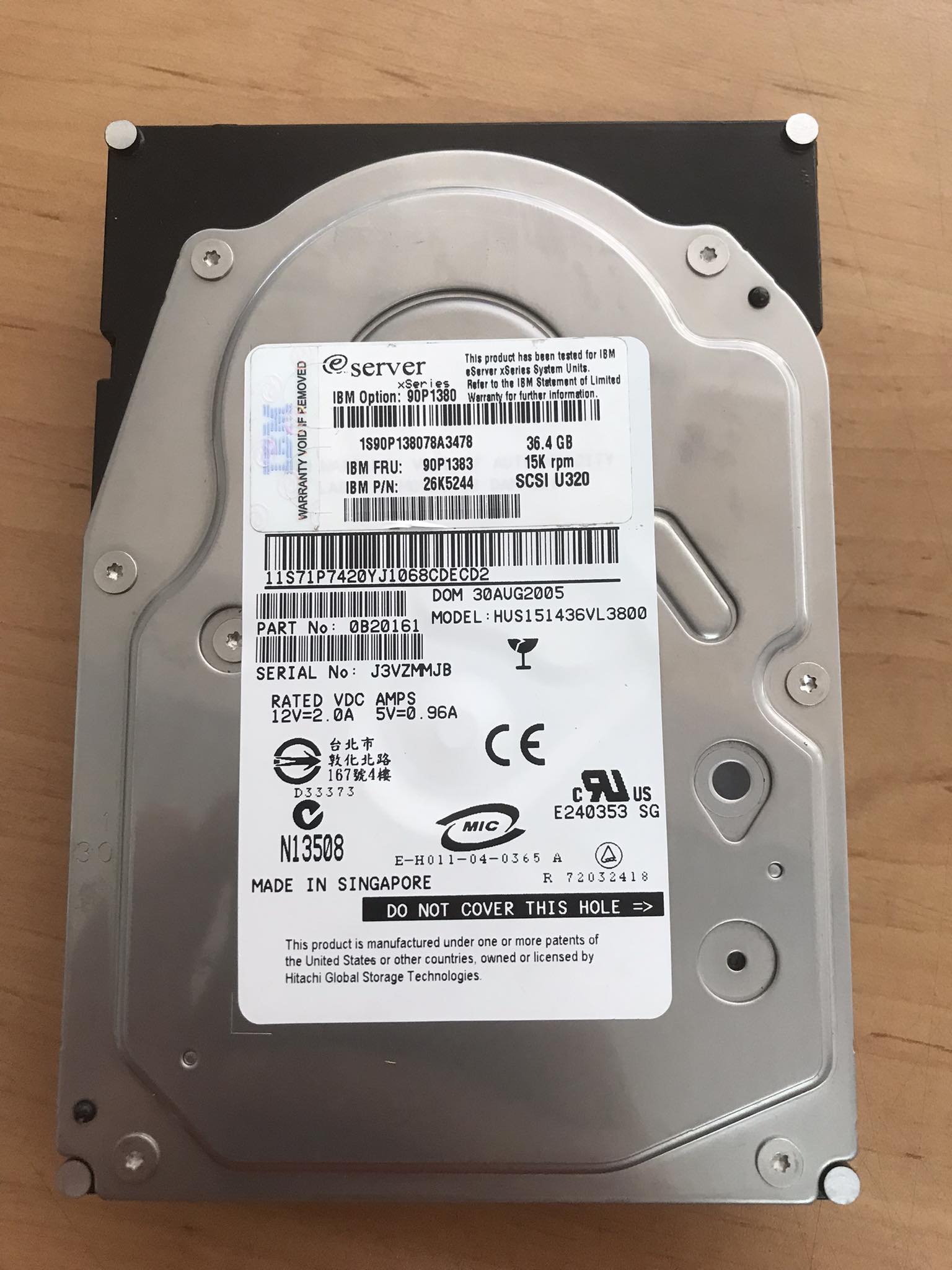 IBM 36G 36.4GB 80-pin SCSI 15K hard disk // 90P1383 / 90P1380 / 26K5244 / 0B20161 / HUS151436VL3800 (Used) // สินค้ารับประกัน โดย บริษัท อะไหล่เซิร์ฟเวอร์ จำกัด