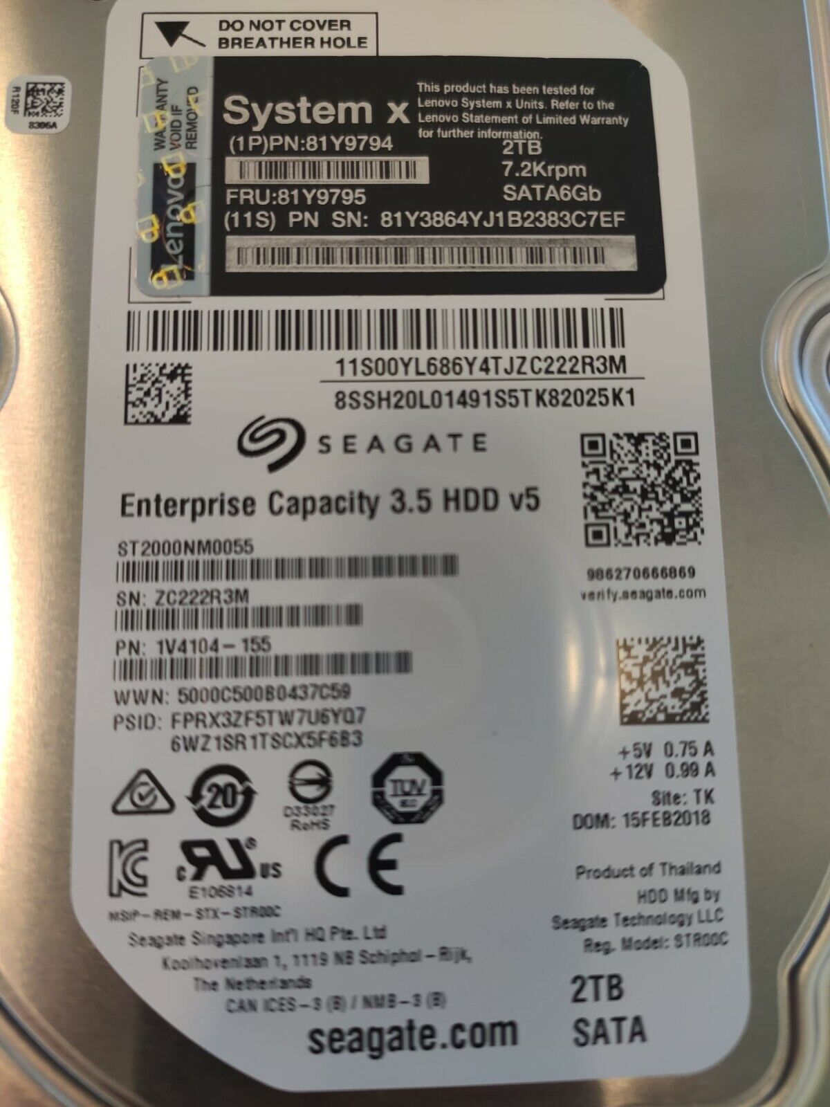 IBM 2TB 7.2K 6G SATA 3.5" G2HS HDD Hard Drive // FRU 81Y9795 / 81Y9794 / 81Y3864 (Used) // สินค้ารับประกัน โดย บริษัท อะไหล่เซิร์ฟเวอร์ จำกัด
