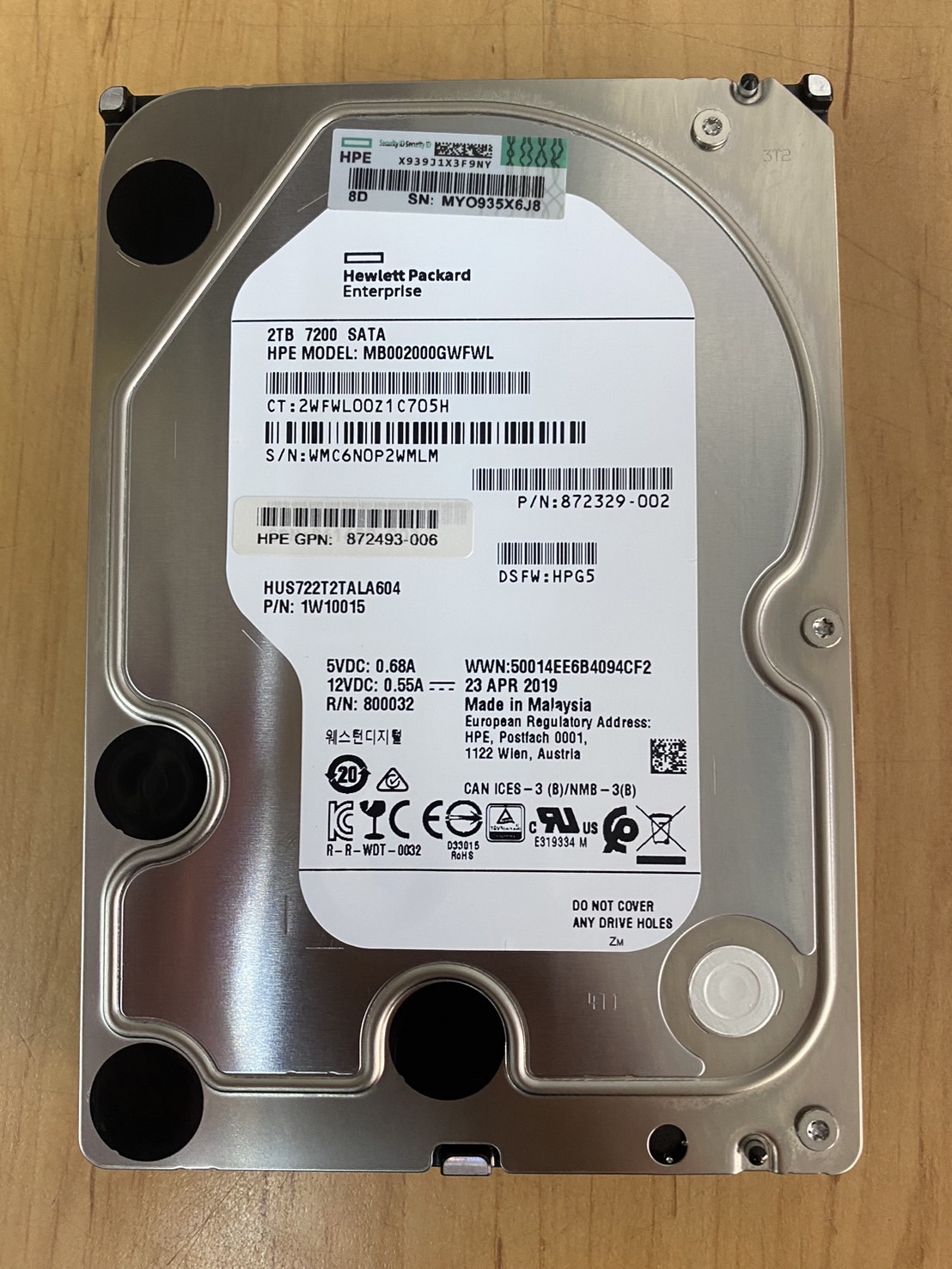 HP 2TB 7.2K 6G SATA 3.5" LFF Midline Hard Drive // 872329-002 / GPN 872493-006 / MB002000GWFWL / 1W10015 (Used) // สินค้ารับประกัน โดย บริษัท อะไหล่เซิร์ฟเวอร์ จำกัด